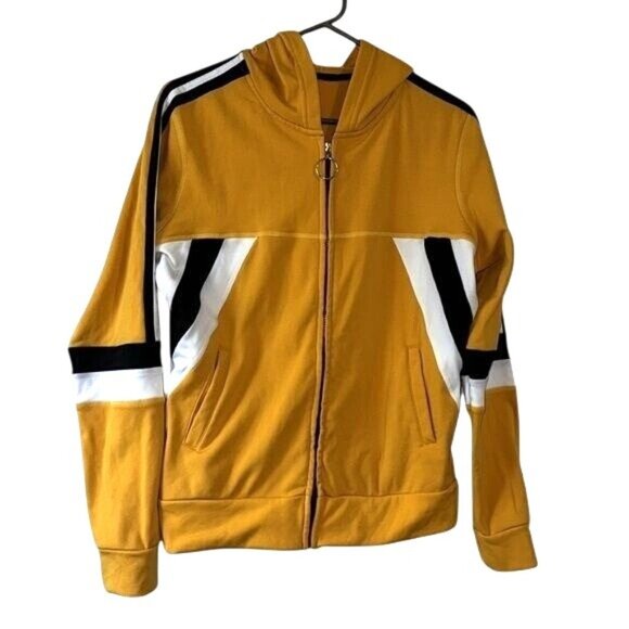 Yellow & Black Tracksuit Set With Hoodie & Striped Design L/XL - Picture 3 of 14